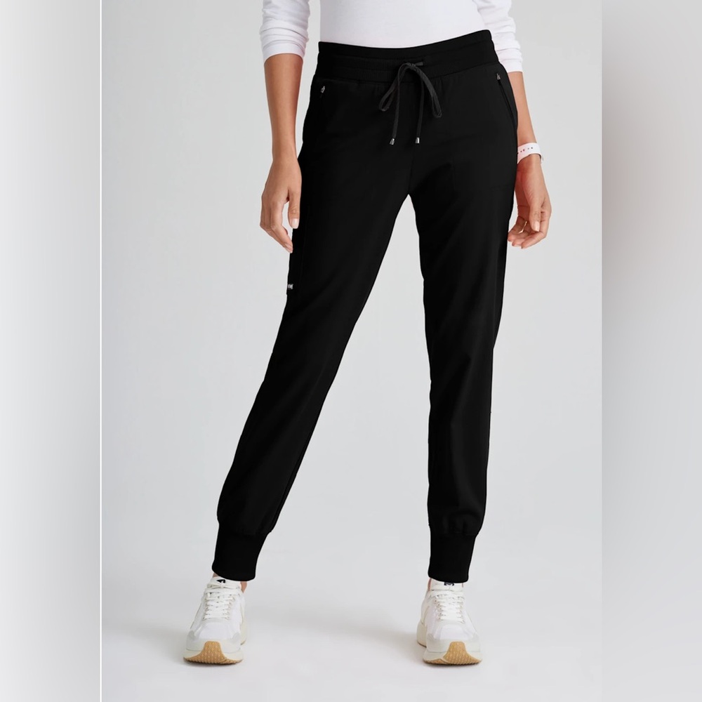 GREY’S ANATOMY Eden 5-Pocket Mid-Rise Jogger Scrub Pant Women XS Petite BLACK
